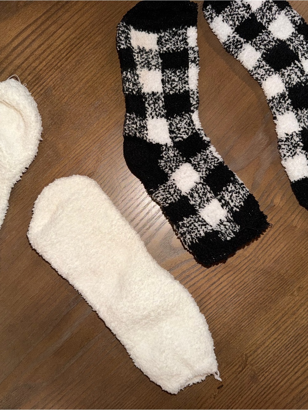 Cozy Plush Men’s Socks - Black & White Check and Cream
